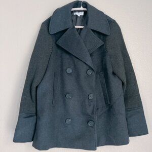 Derek Lam True Double-Breasted Pea Coat with Ribbed Knit Sleeves